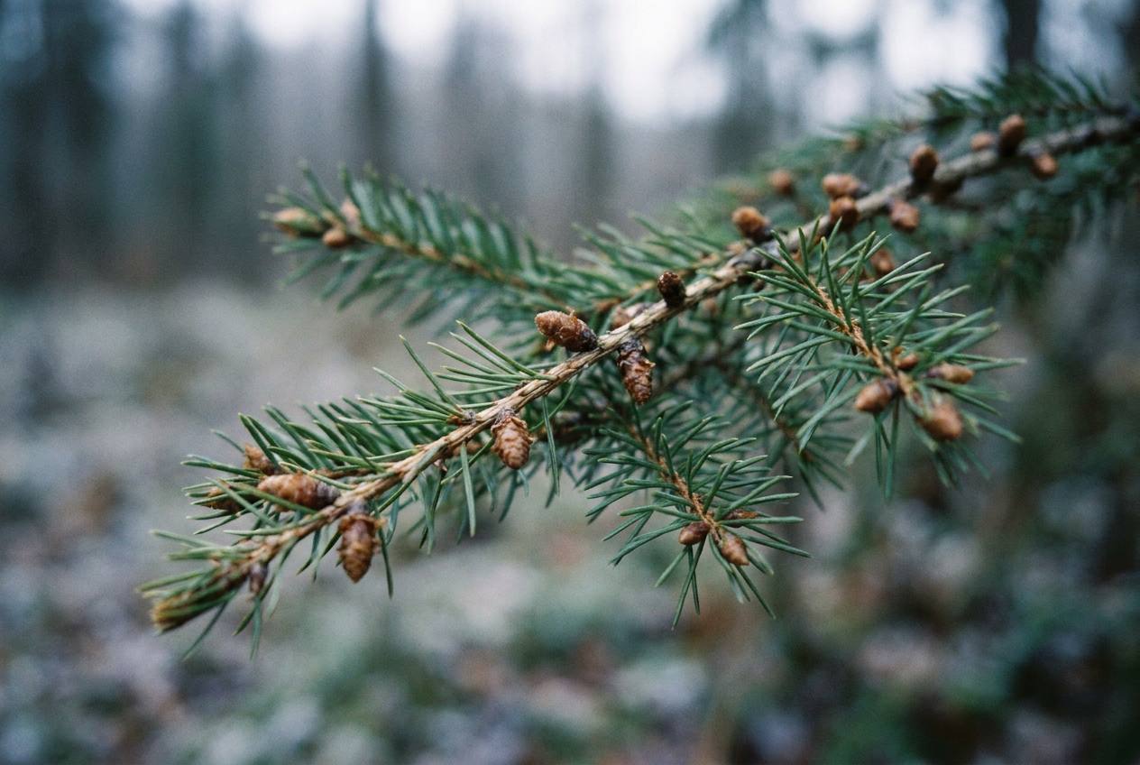 Spruce branch in soft light